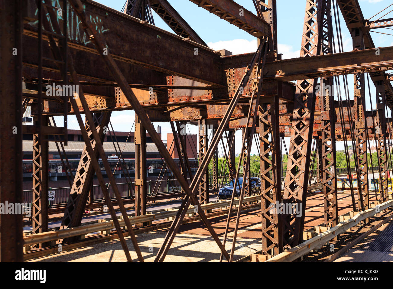 Rusty Old Steel Bridge Trusses in Boston Stock Photo