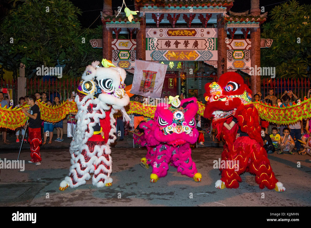 Participants in a Lion dance during the Mid autumn festiaval in Hoi An