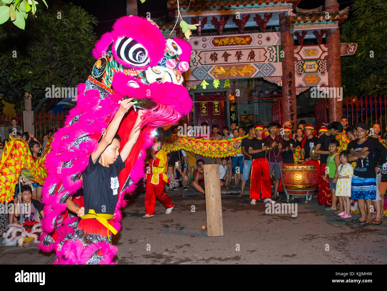 Participants in a Lion dance during the Mid autumn festiaval in Hoi An