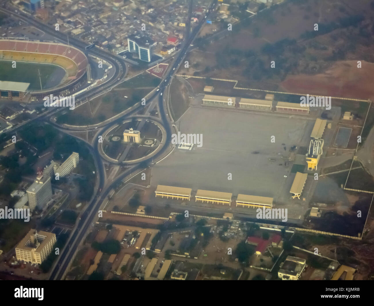 Aerial View of Independence Square, Independence Arch and Accra Sports