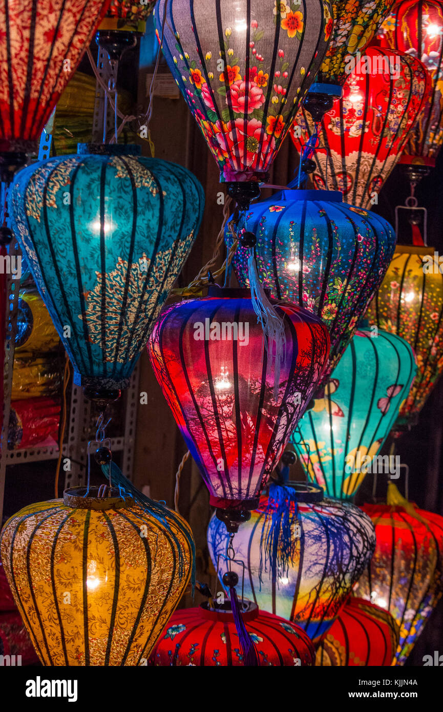 Paper lanterns lighted up on the streets of Hoi An ,Vietnam Stock Photo