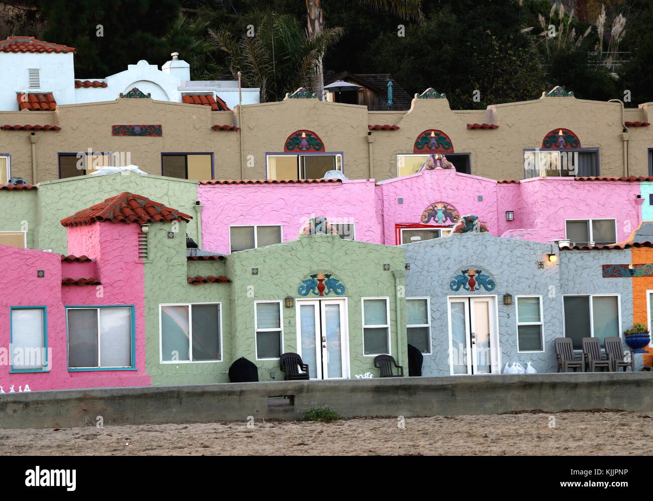 Brightly colored beach cottages, Capitola, CA. Stock Photo