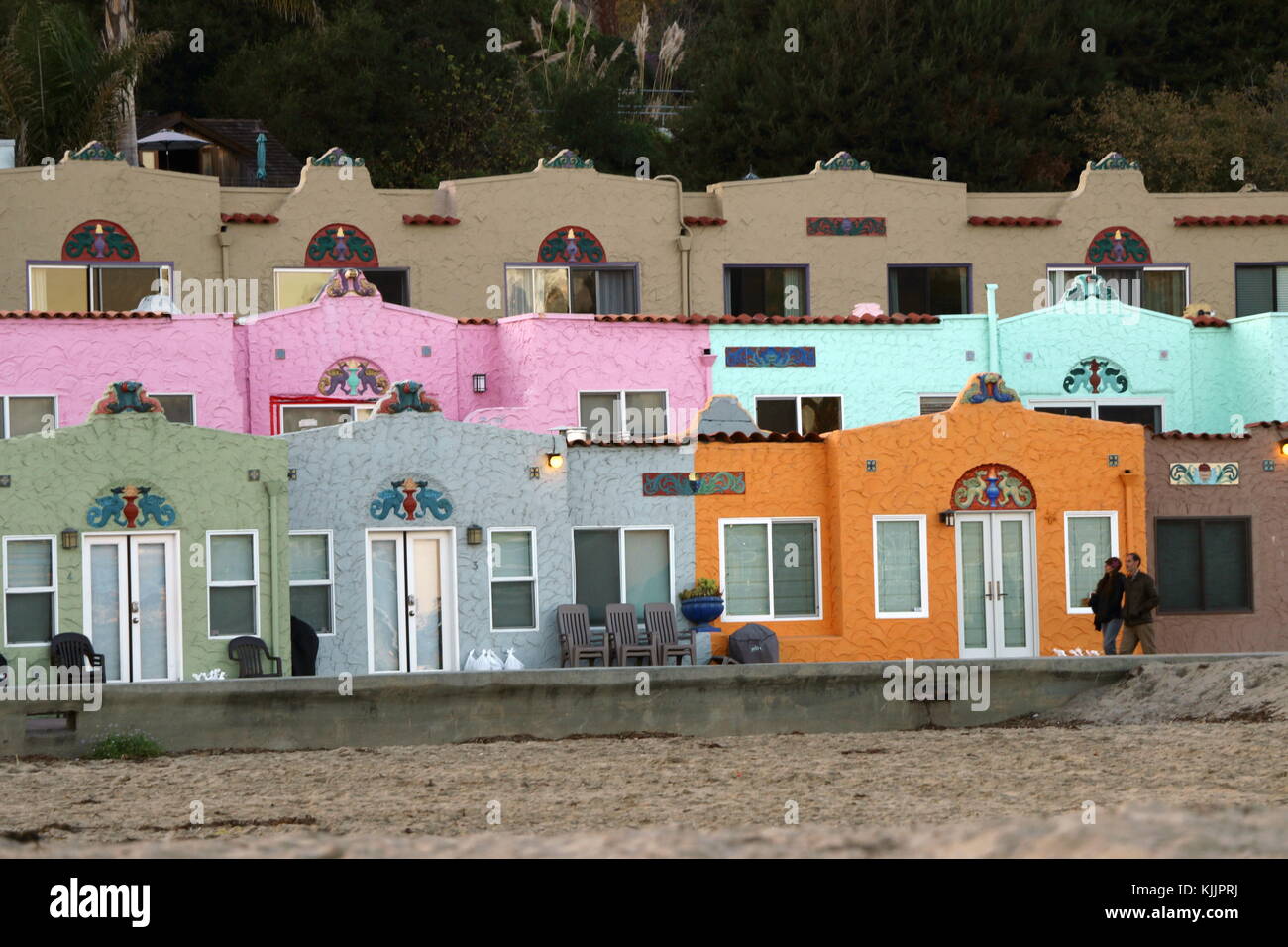 Colorful beach bungalows, Capitola by the Sea, California. Stock Photo