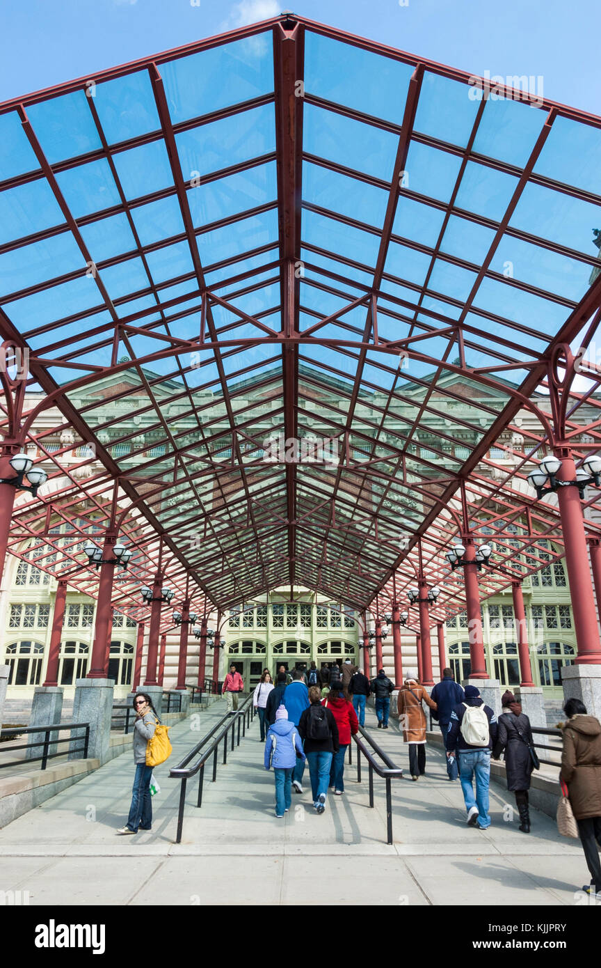 Visitors arriving at entrance door of Ellis Island Immigration Museum, Ellis Island National