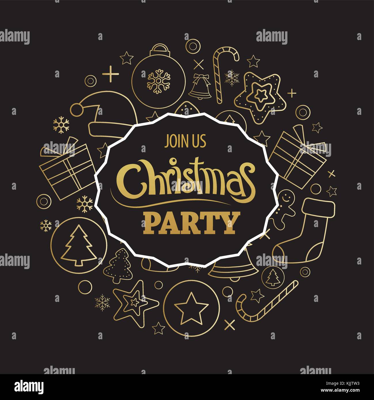 Merry christmas party invitations and  greeting card on black background. Vector illustration element for happy new year design. Stock Vector