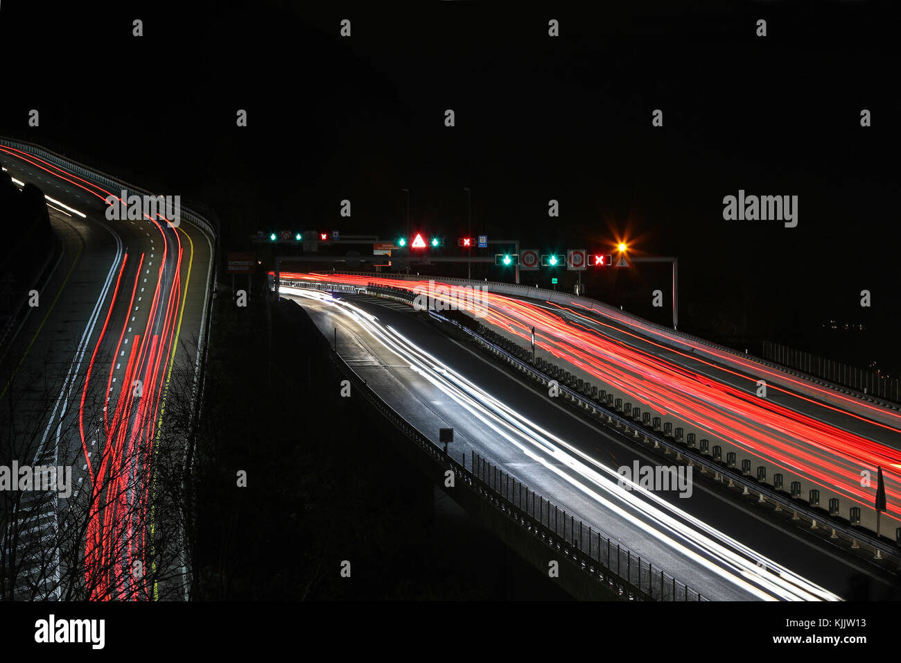 Monte Ceneri state highway and freeway traffic blur at night Stock Photo