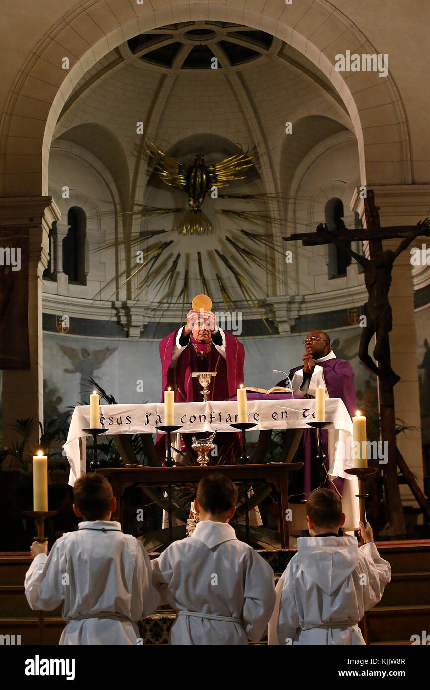Ash wednesday celebration at Notre Dame du Travail Roman catholic