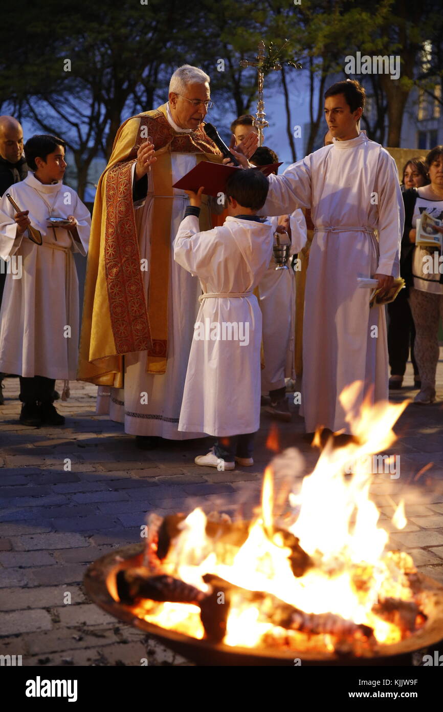 Easter vigil at Notre Dame du Travail catholic church, Paris. France. Stock Photo