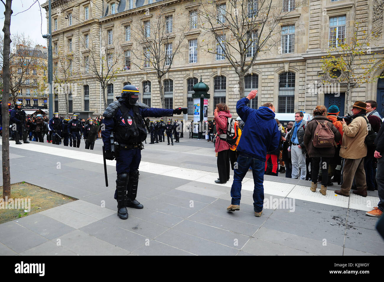 Riot police in Paris. France. Stock Photo