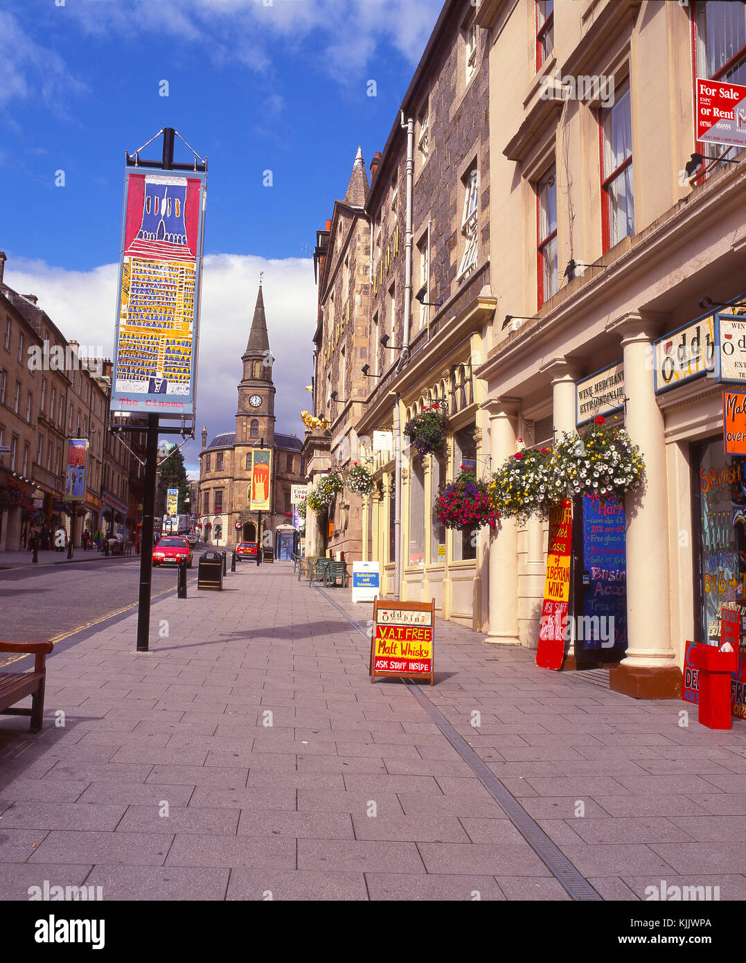 A summer view looking up the main street in Stirling city centre