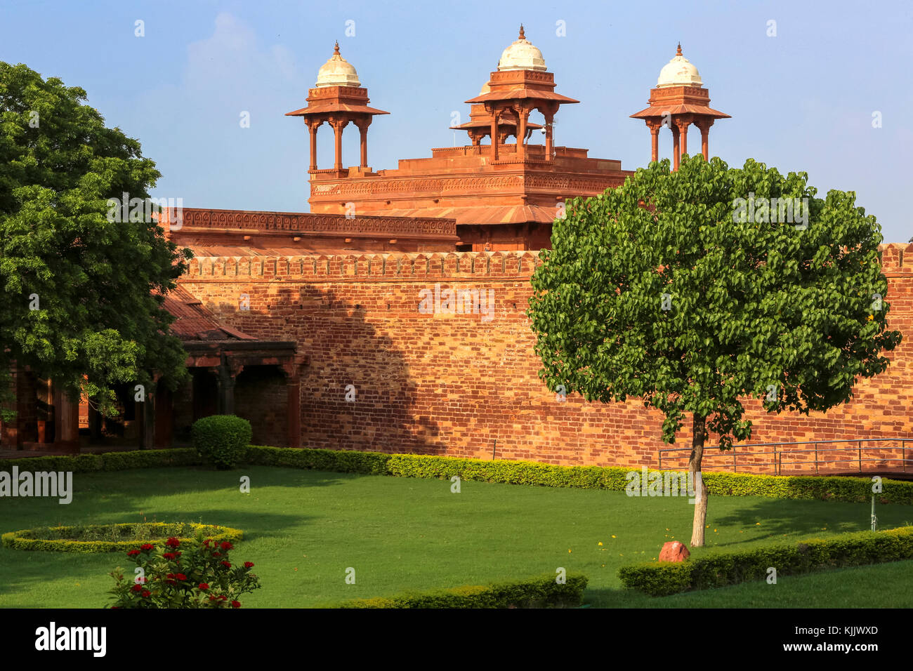 Fatehpur Sikri, founded in 1569 by the Mughal Emperor Akbar, served as the capital of the Mughal Empire from 1571 to 1585.  Imperial Palace complex. Stock Photo