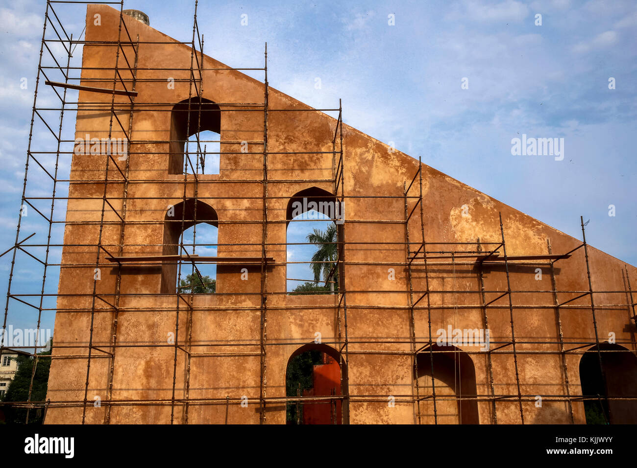 Located in Delhi, Jantar Mantar consists of 13 architectural astronomy instruments. The site is one of five built by Maharaja Jai Singh II of Jaipur. Stock Photo