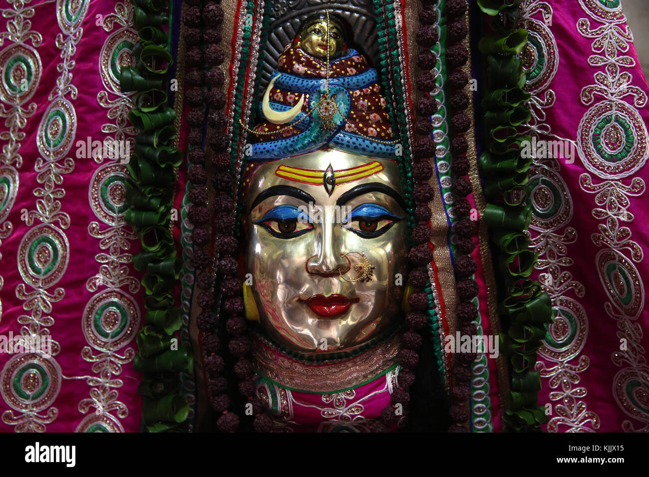 Detail of a Shiva murthi (statue) in a Vrindavan temple.  India. Stock Photo