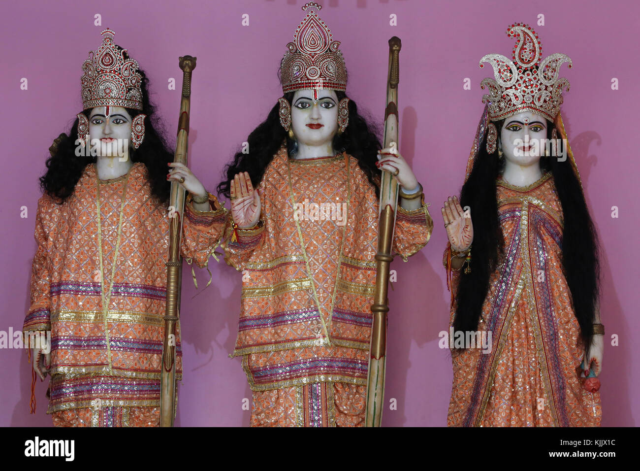 Hindu murthis (statues) : Rama (Ram), Lakshman and Sita. Vrindavan. India. Stock Photo