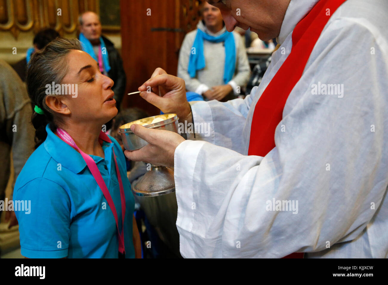 FRATELLO pilgrimage in Rome.  Holy communion. Italy. Stock Photo