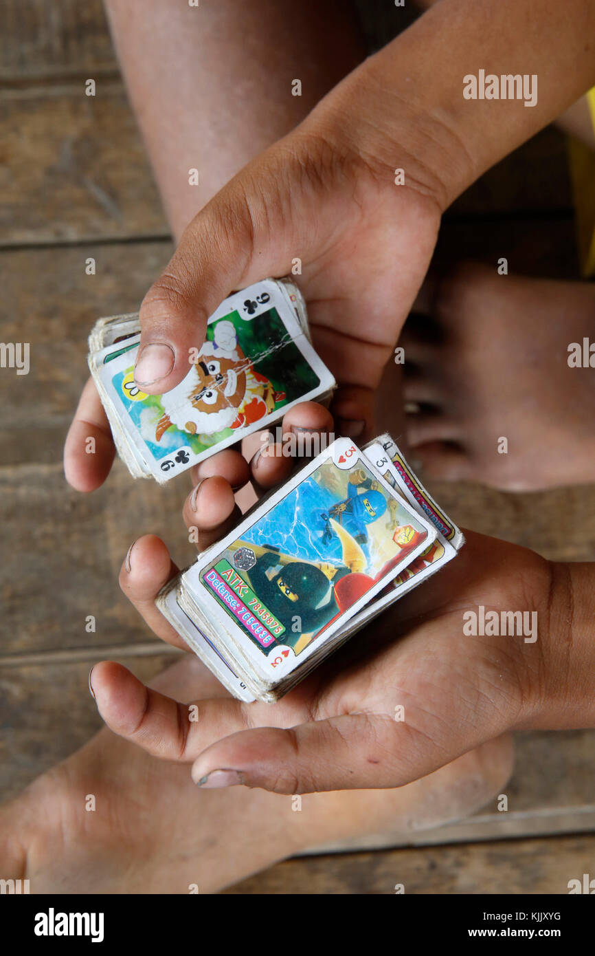 Child's playing cards. Battambang.  Cambodia. Stock Photo