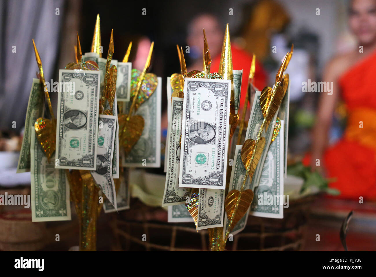Wat Naxai buddhist temple. Buddhist money tree to make merit and donate to local temple. Laos