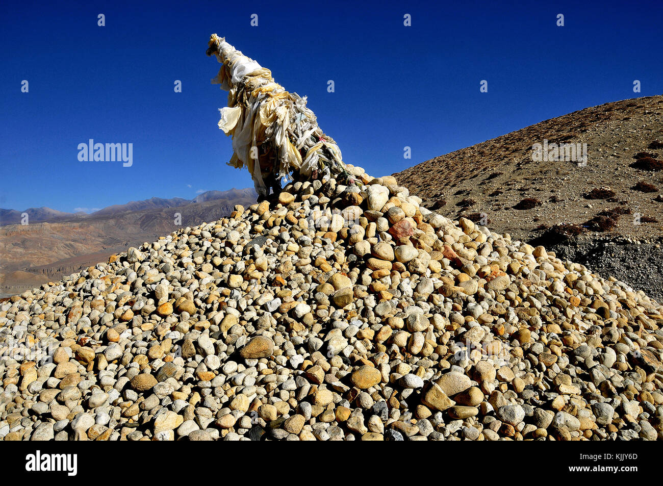 Cairn on Ghami summit, Mustang. Nepal. Stock Photo