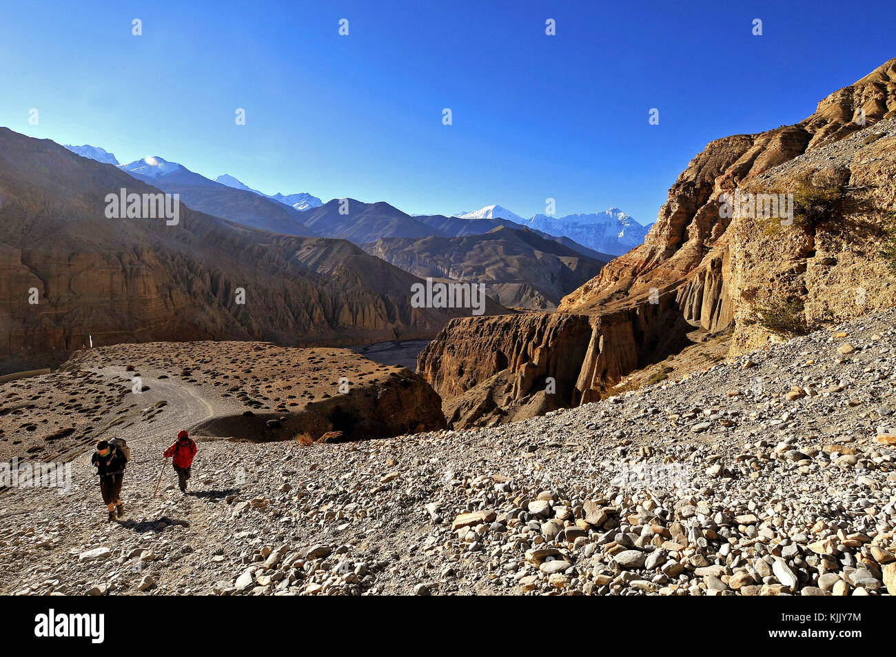 Trekkers in Mustang. Nepal. Stock Photo