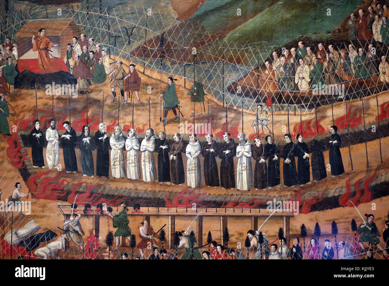 Asian Civlisations Museum.  Christianity in Asia: Sacred Art and Visual Splendour.  Martyrdom of Nagasaki, 1622.  More than 55 christians were execute Stock Photo