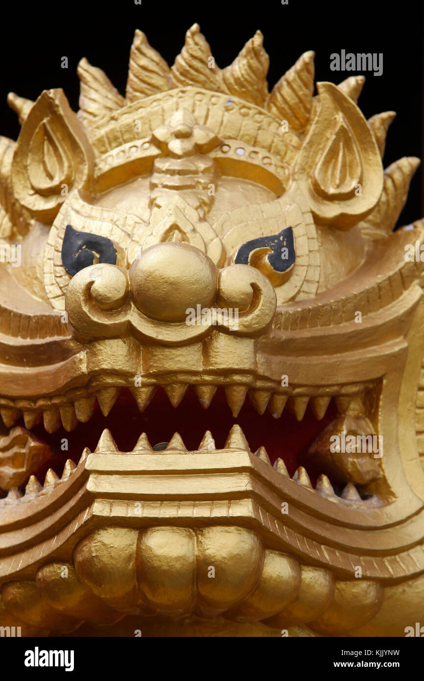 Singha creature representing strength and power at the entrance of Wat Amparam, Hua Hin. Thailand. Stock Photo