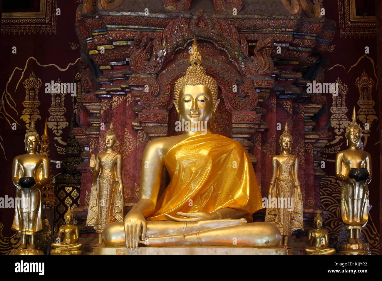 Buddha statues in Wat Chiang Mun, Chiang Mai. Thailand. Stock Photo