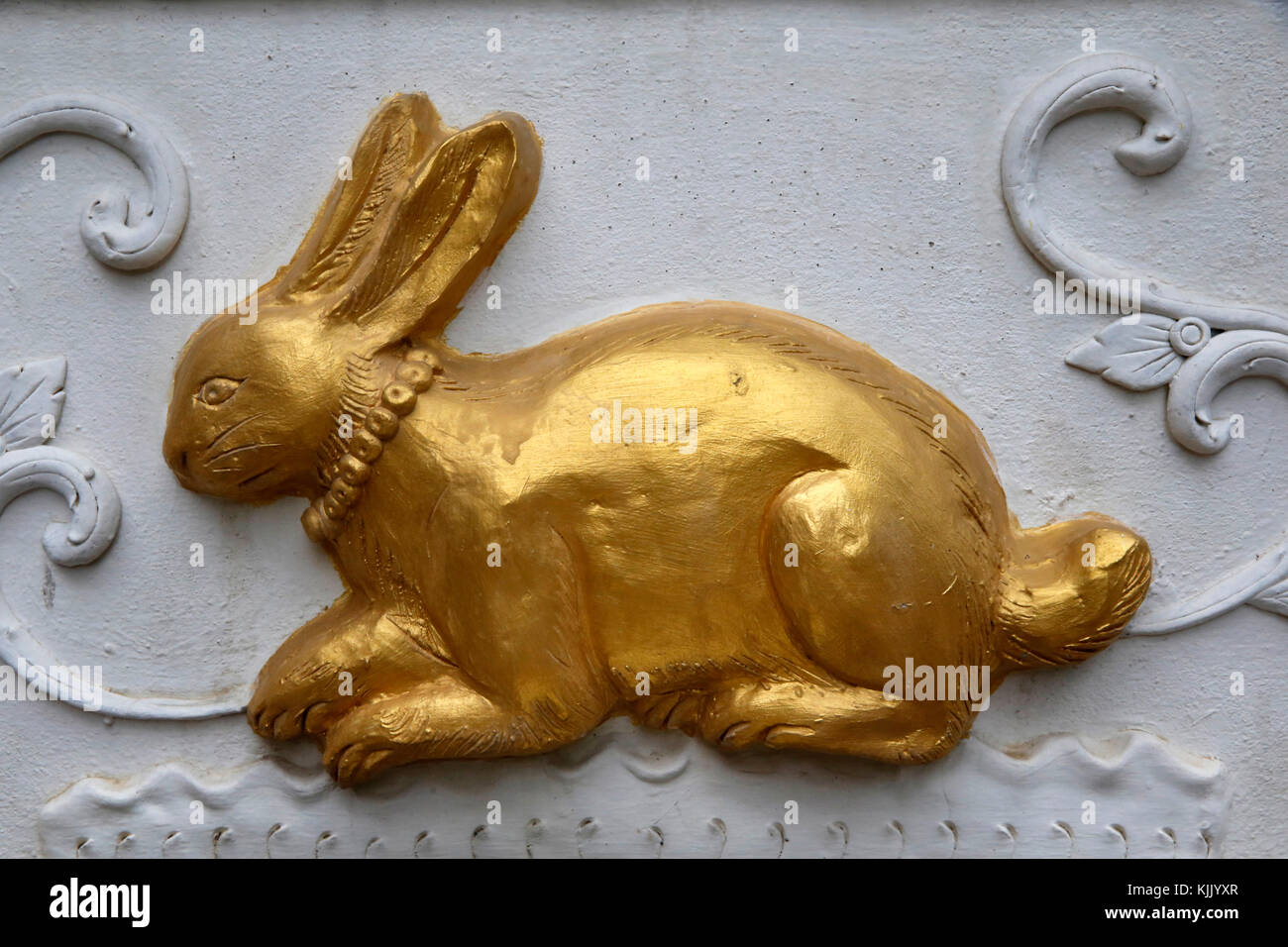 Chinese horoscope sign sculpture in Wat Chiang Them, Chiang Mai. Rabbit. Thailand. Stock Photo