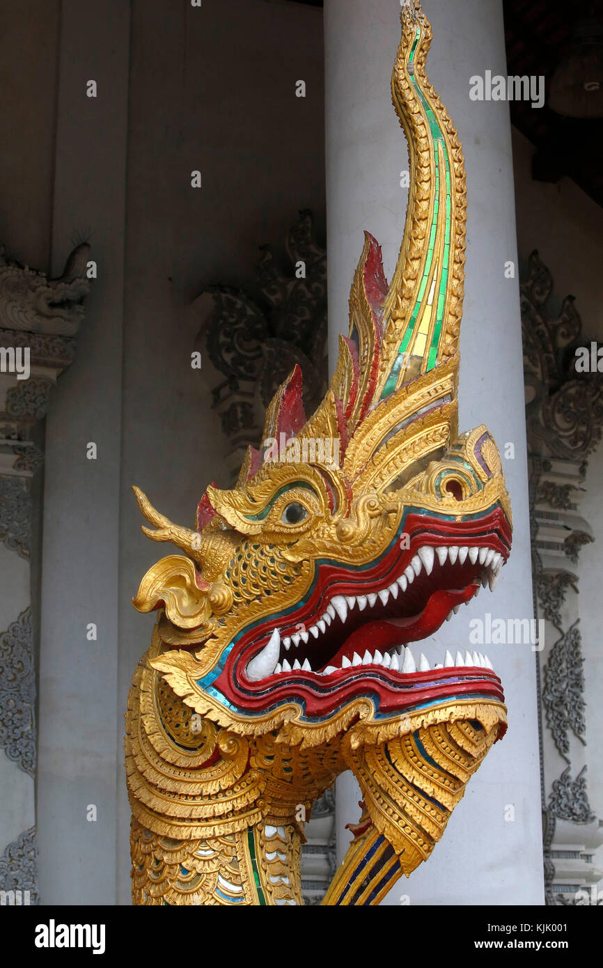 Wat Chedi Luang naga, Chiang Mai. Thailand. Stock Photo