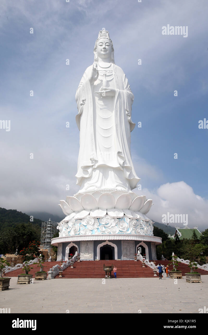 Linh Ung buddhist pagoda.  Quan Am bodhisattva of compassion or goddess of Mercy or lady Buddha.  Giant statue 67 m.   Danang. Vietnam. Stock Photo