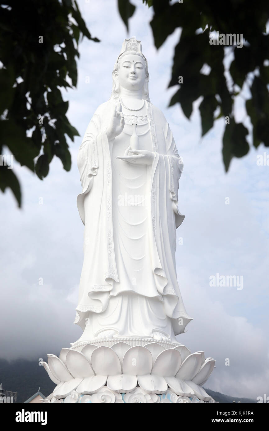 Linh Ung buddhist pagoda.  Quan Am bodhisattva of compassion or goddess of Mercy or lady Buddha.  Giant statue 67 m.   Danang. Vietnam. Stock Photo