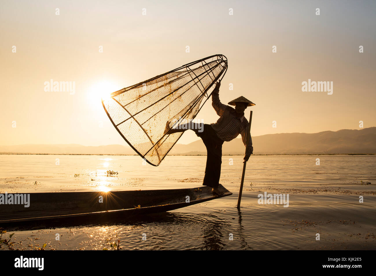 Myanmar Burma lake Inle traditional Intha leg rowing fisherman ...
