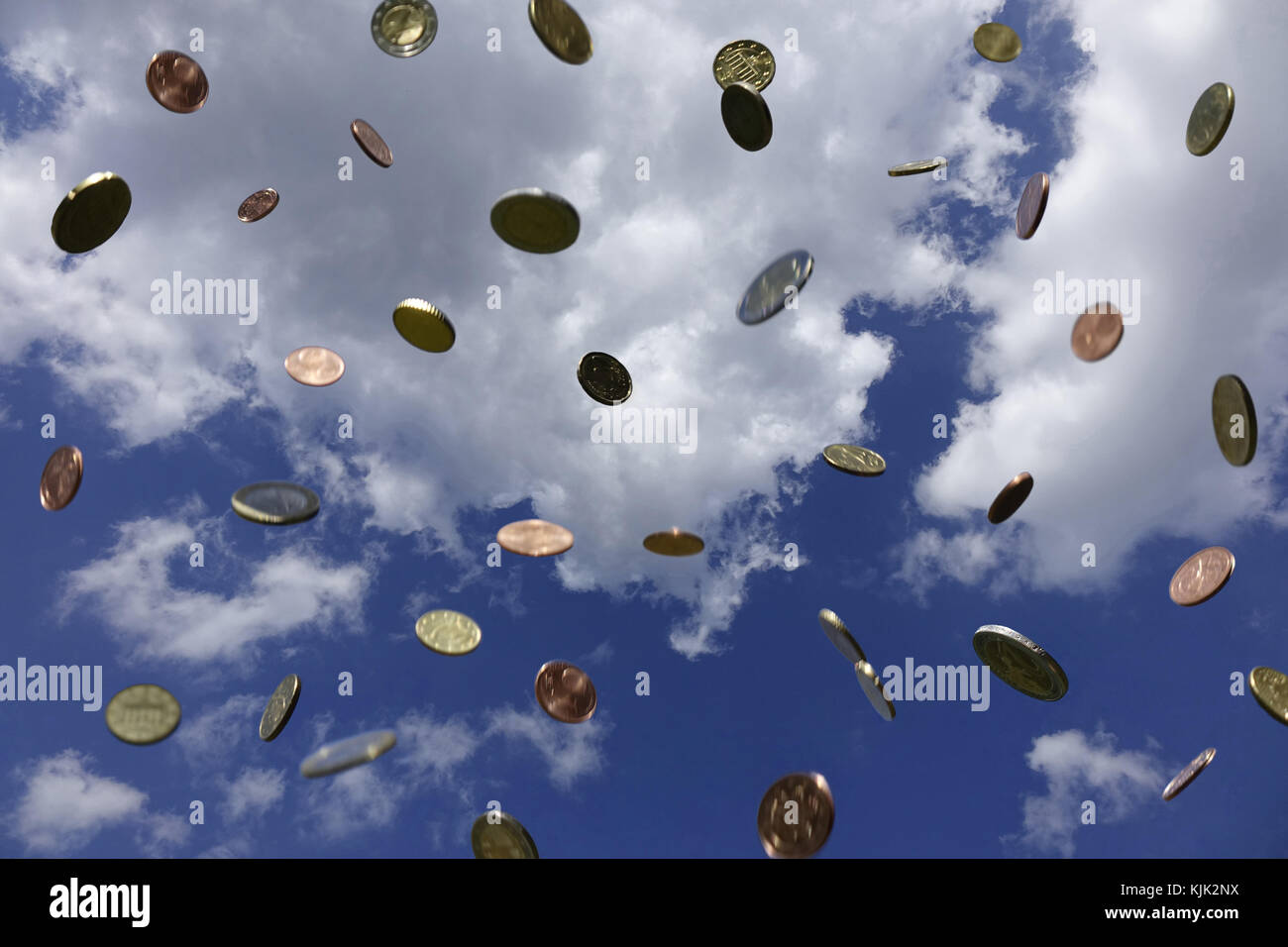 Euro Coins Raining ILLUSTRATION - It appears as if money is raining from the sky, 15.05. ...