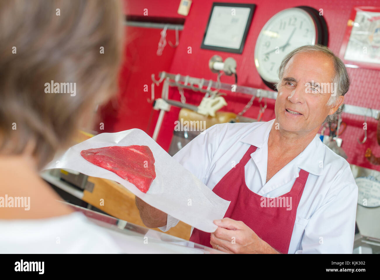 Butcher Showing Meat Customer Butchery High Resolution Stock ...