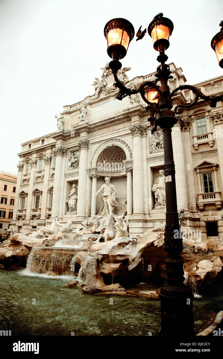 Trevi Fountain, baroque style, famous tourism attraction in Rome, Italy