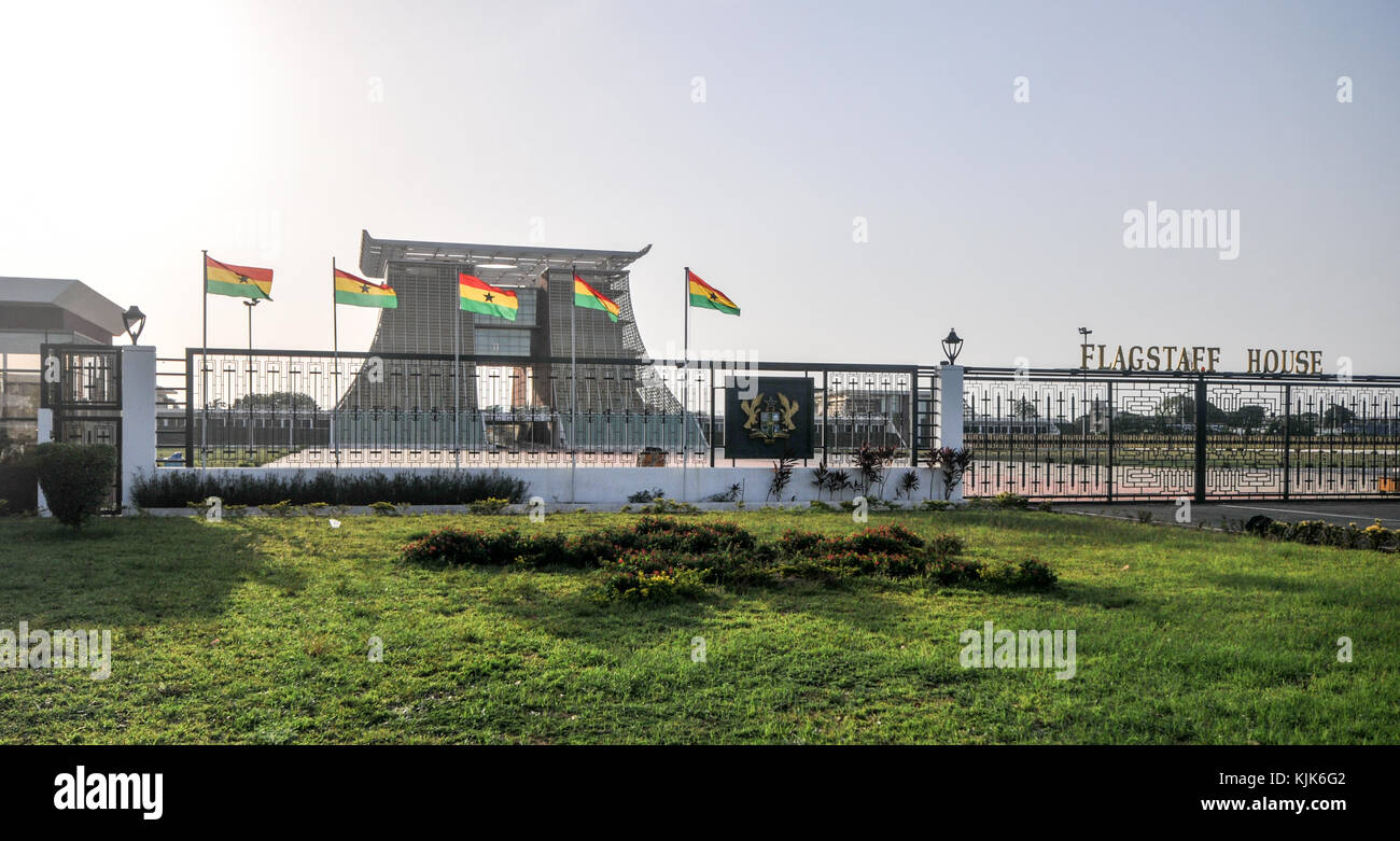 ACCRA, GHANA - APRIL 29, 2012: The Flagstaff House, commonly known as "Flagstaff House", is the presidential palace in Accra which serves as a residen Stock Photo