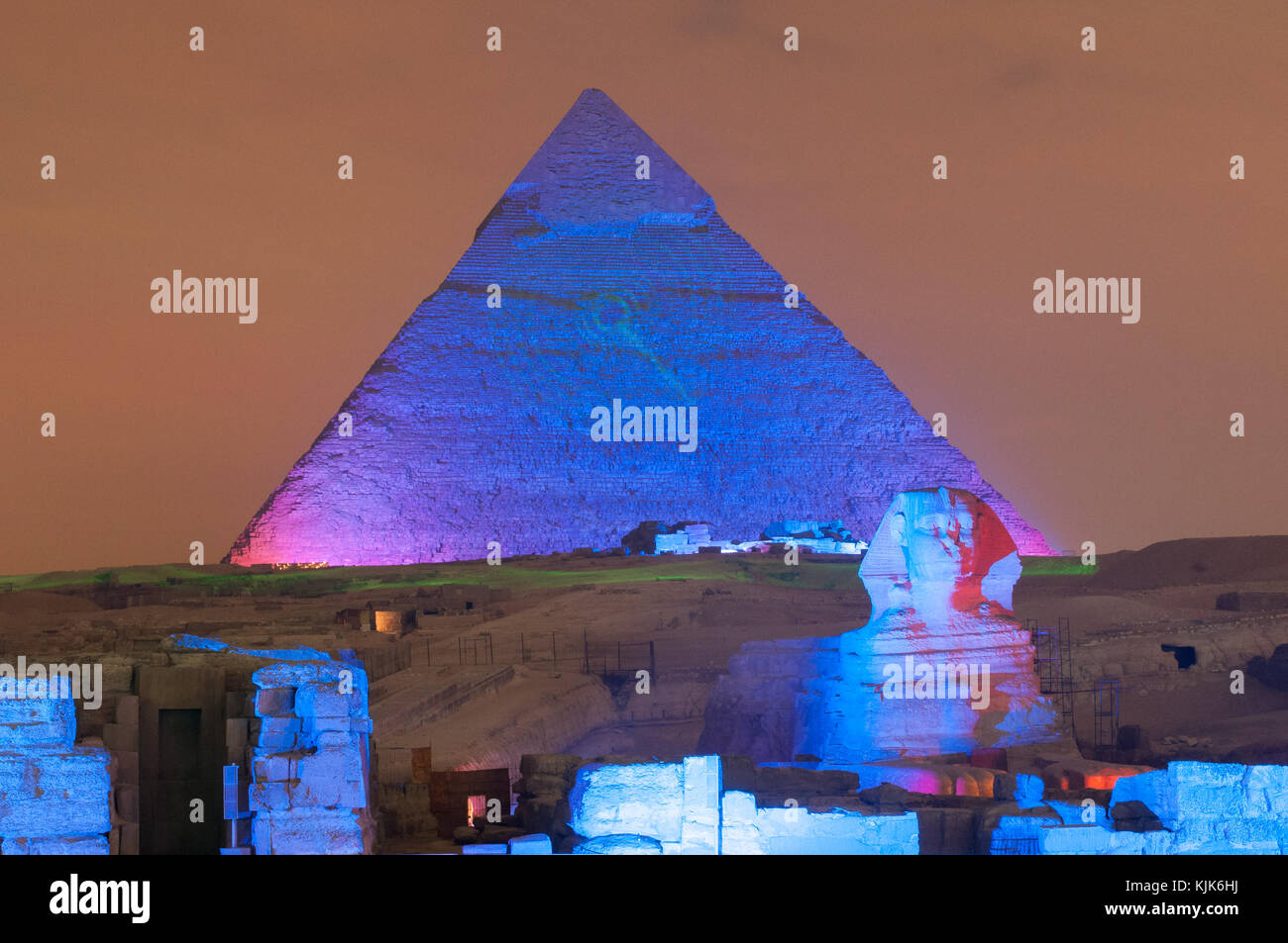 Giza pyramid and Sphinx light up for magical sound and light show Stock ...