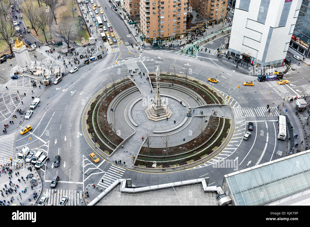 Aerial view of Columbus Circle in New York City, New York on a winter's ...