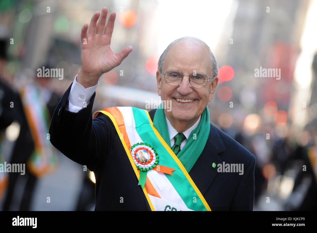 NEW YORK, NY - MARCH 17: Grand Marshal George Mitchell  marches in the annual St. Patrick's Day parade, one of the largest and oldest in the world on March 17, 2016 in New York City. Now that a ban on openly gay groups has been dropped, Mayor de Blasio is attending the parade for the first time since he became mayor in 2014. The parade goes up Fifth Avenue ending at East 79th Street and will draw an estimated 2 million spectators along its 35-block stretch   People:  Grand Marshal George Mitchell Stock Photo