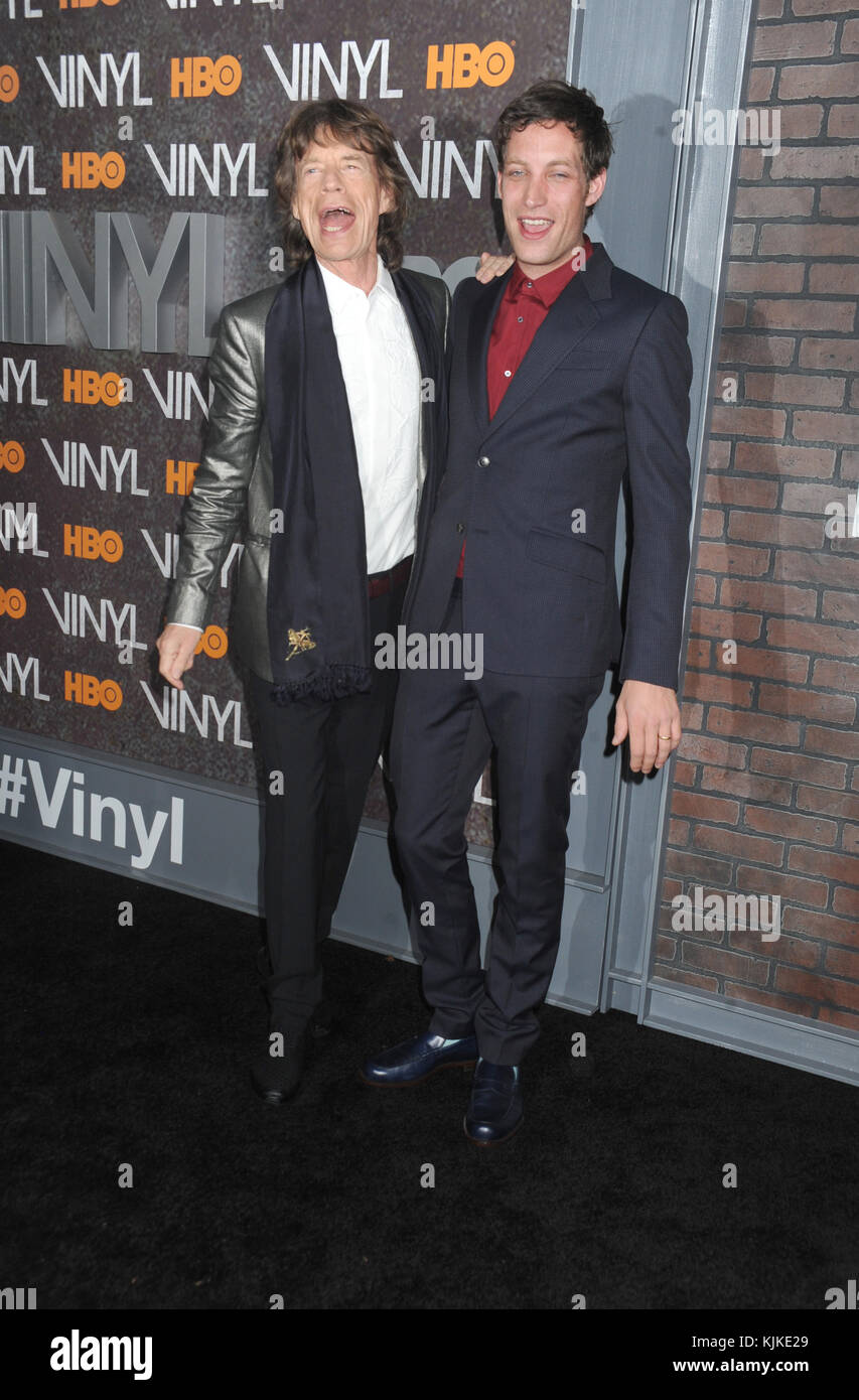 NEW YORK, NY - JANUARY 15: Mick Jagger, James Jagger attends the 'Vinyl'  New York premiere at Ziegfeld Theatre on January 15, 2016 in New York City.  People: Mick Jagger, James Jagger Stock Photo - Alamy