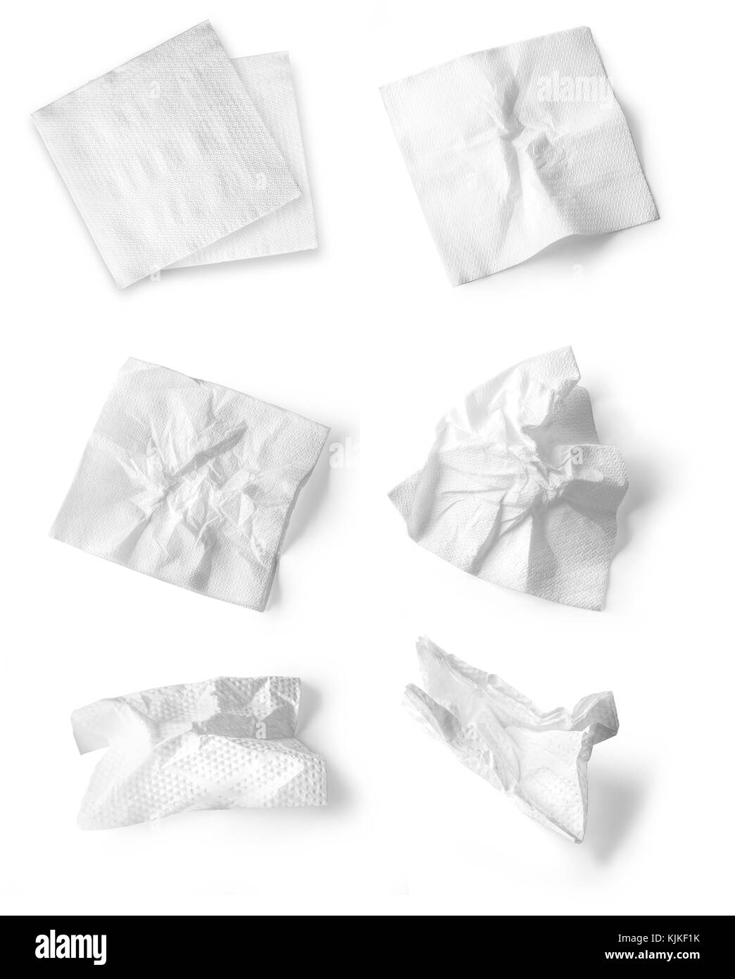 set of White Square Bar Napkin Isolated on White Background Stock Photo