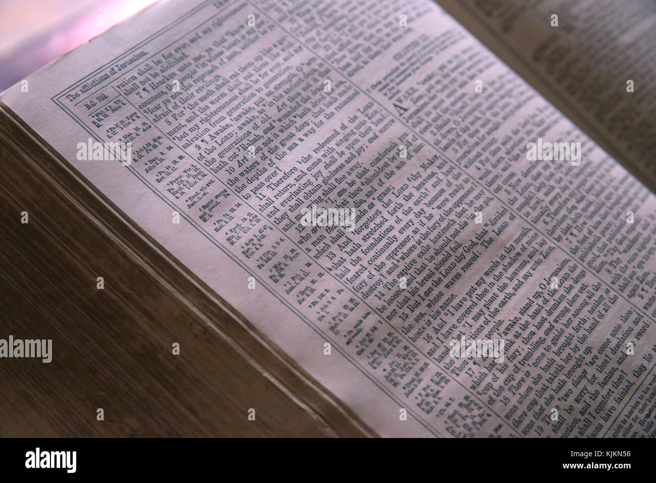 Calvin Auditory. Old bible in english. Geneva. Switzerland Stock Photo