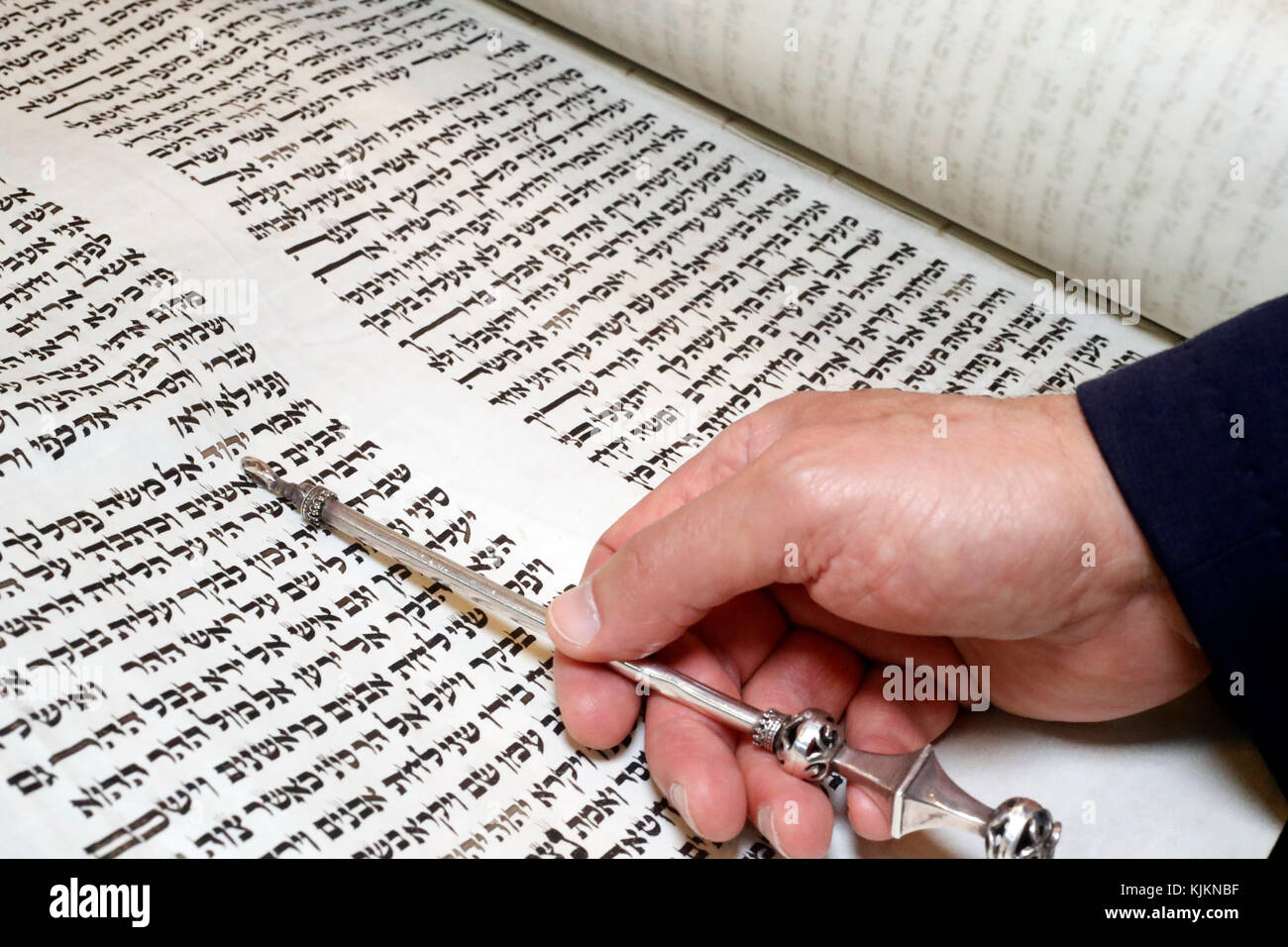 Torah scrolls and yad. Switzerland. Stock Photo