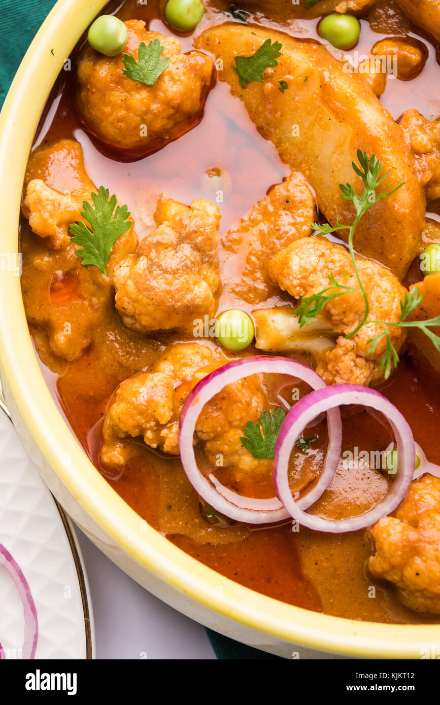 Aloo Gobi matar is a famous Indian curry dish with potatoes and
