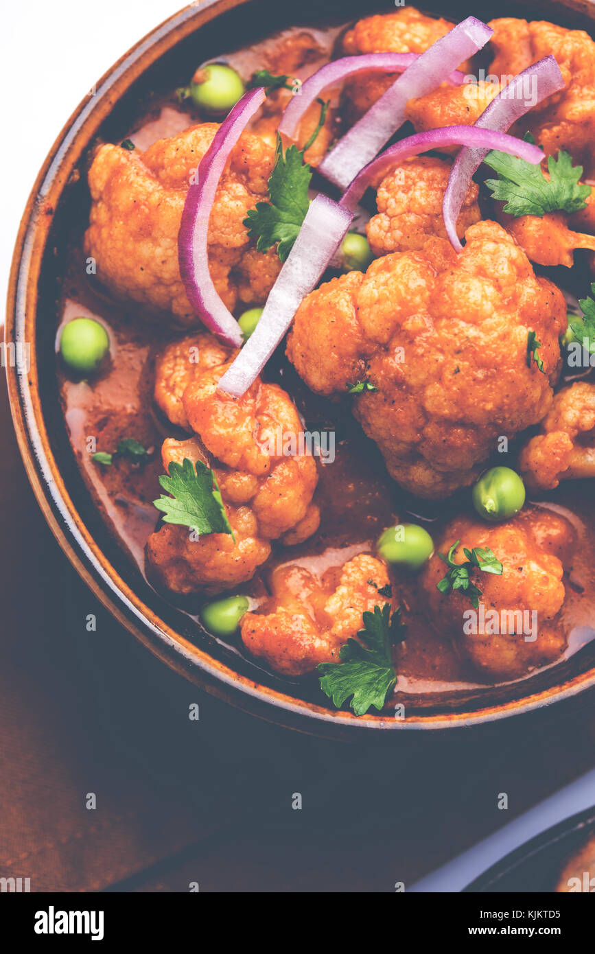 Aloo Gobi matar is a famous Indian curry dish with potatoes and