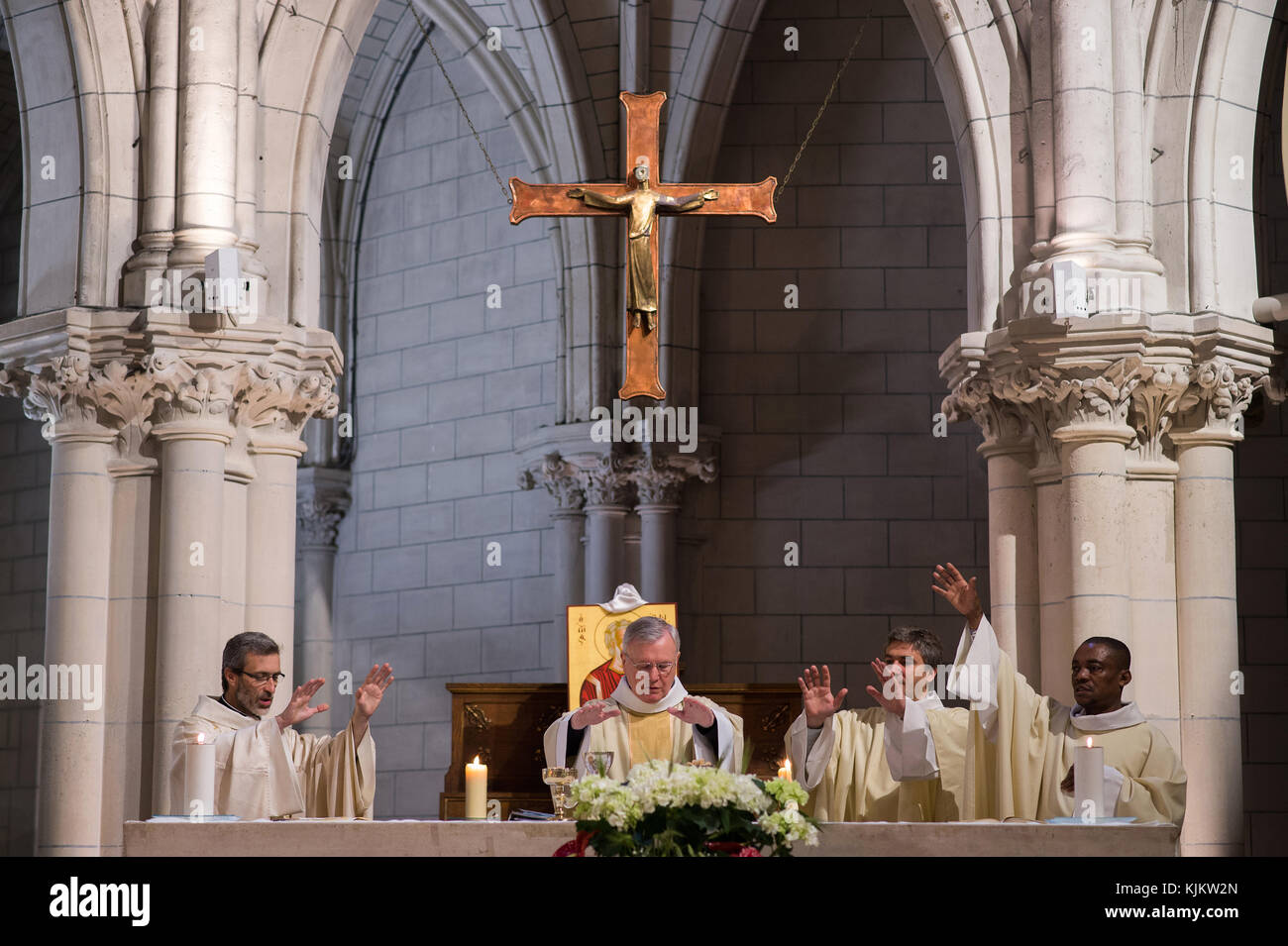 Mass in a French catholic church. Paris. France. Stock Photo