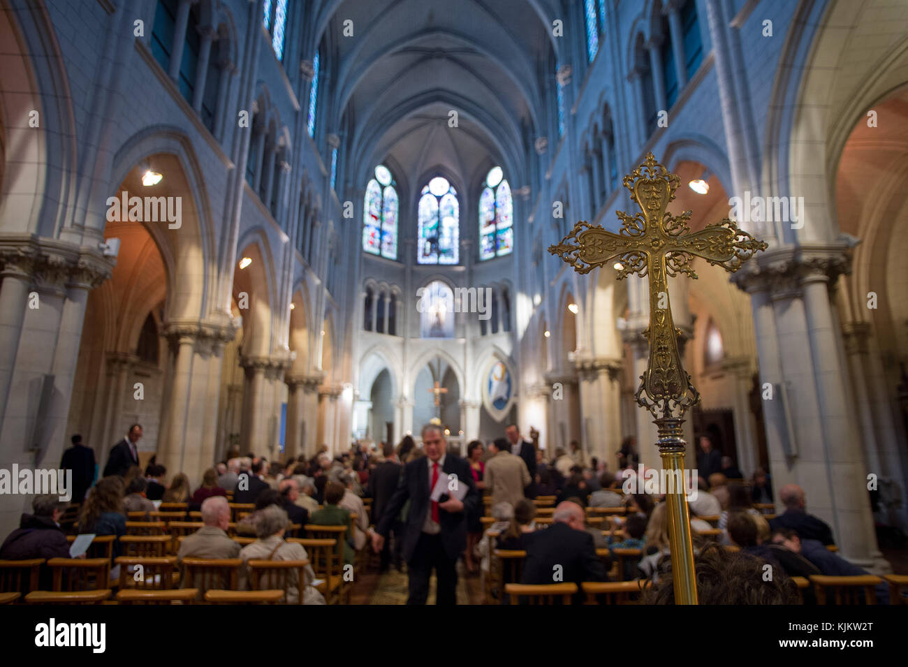 Mass in a French catholic church. France. Stock Photo