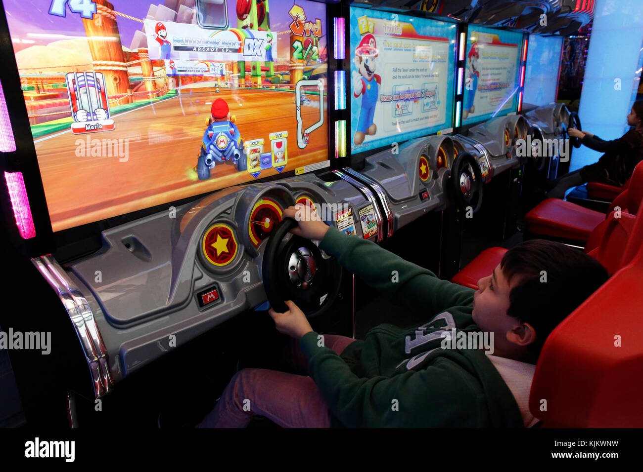 10-year-old boy playing a video game. France. Stock Photo