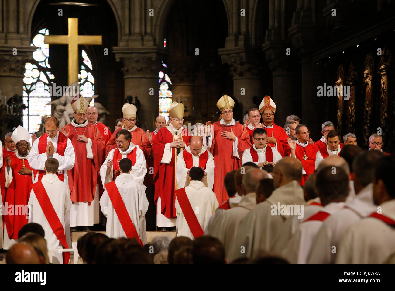 Priest ordinations at Notre-Dame de Paris cathedral. France. Stock Photo