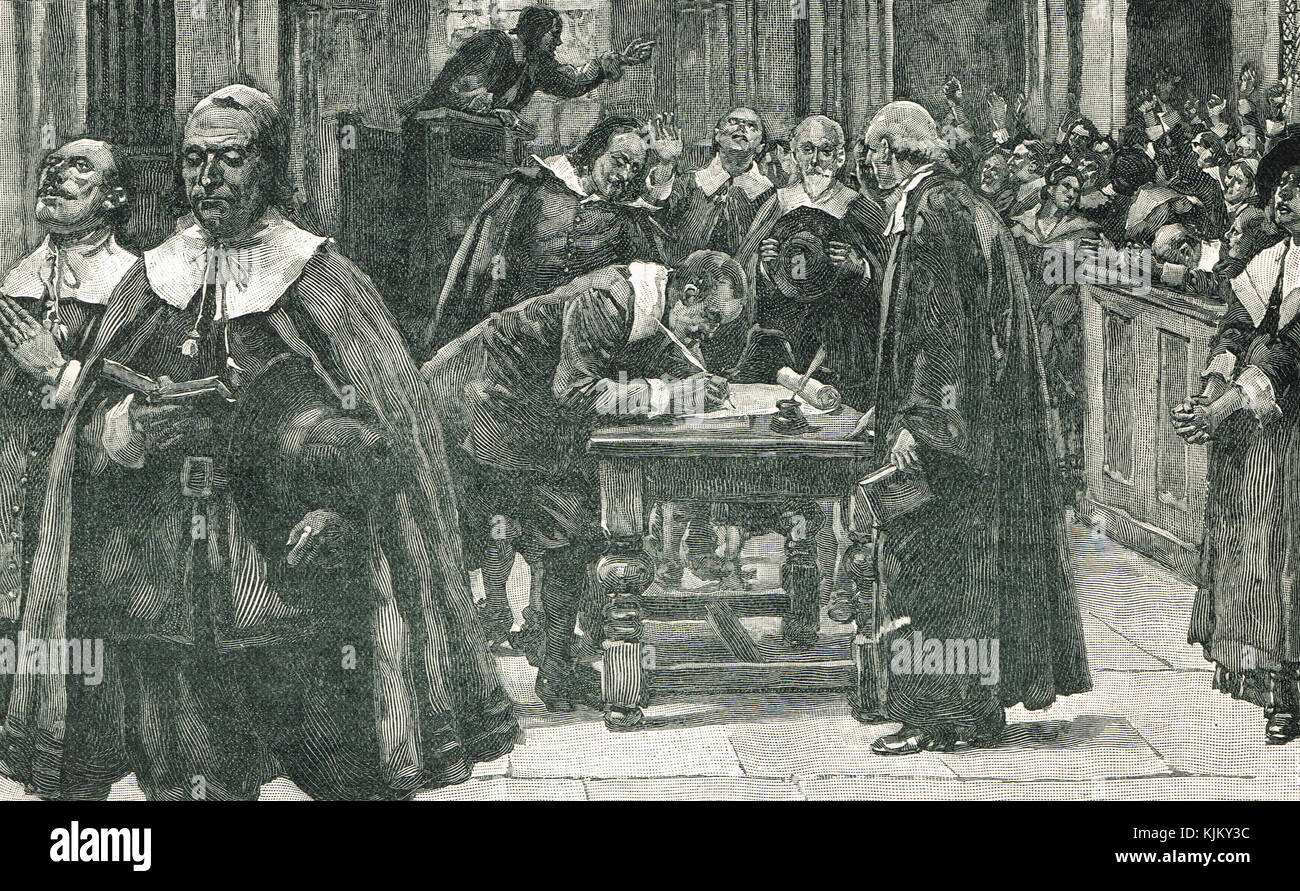 Signing of the Scottish National Covenant, Greyfriars Kirk in Edinburgh, 28 February 1638 Stock Photo