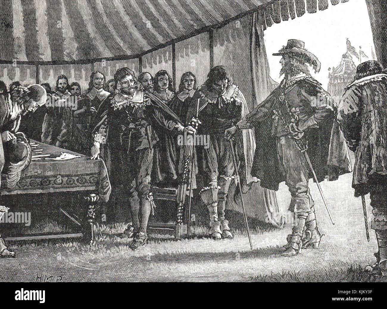 King Charles meeting the Scottish Covenanters, 1639. Treaty of Berwick,  First Bishops' War Stock Photo